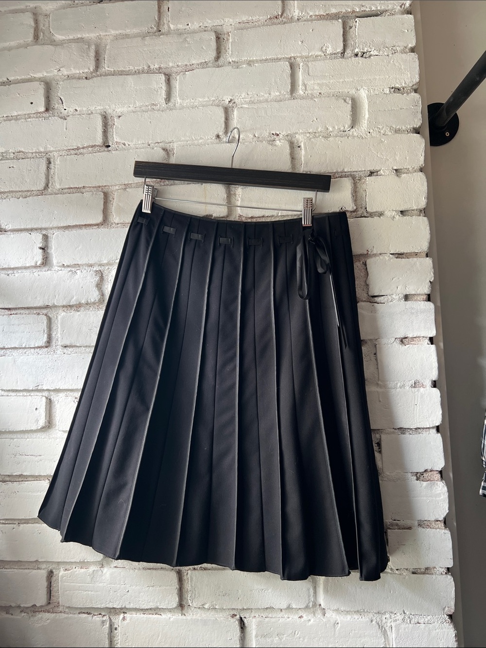 Women's Black Pleated Skater Skirt with Side Tie girly femme business casual